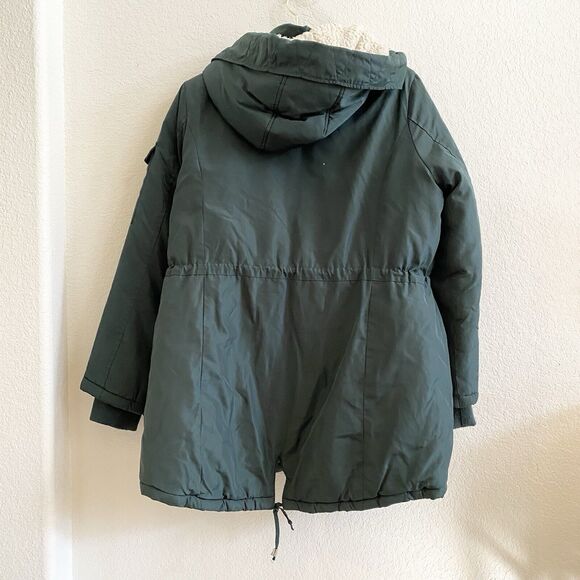 Steve Madden Womens Forest Green Faux Fur Lined‎ Hood Parka Coat Jacket Large - Picture 7 of 13